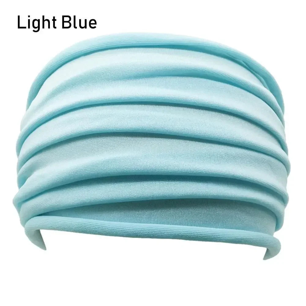 Solid Color Women Wide Sports Fold Yoga Nonslip Headband Stretch Hairband Elastic Running Turban Running Headwrap Accessories