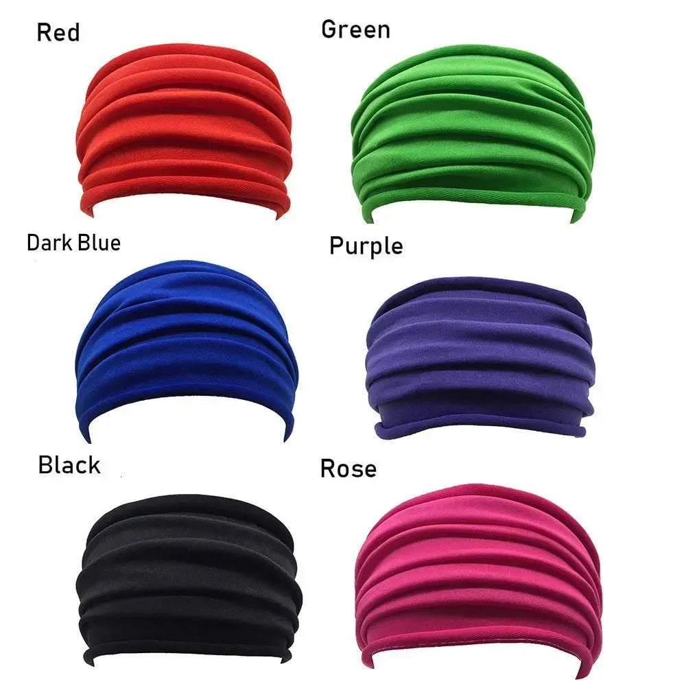 Solid Color Women Wide Sports Fold Yoga Nonslip Headband Stretch Hairband Elastic Running Turban Running Headwrap Accessories