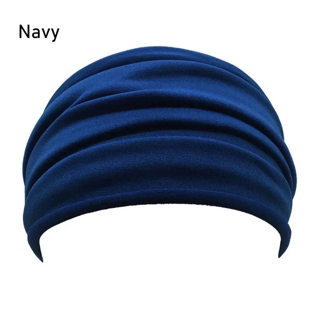 Solid Color Women Wide Sports Fold Yoga Nonslip Headband Stretch Hairband Elastic Running Turban Running Headwrap Accessories