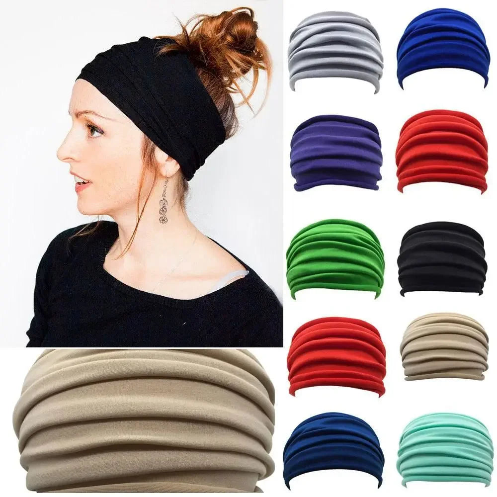 Solid Color Women Wide Sports Fold Yoga Nonslip Headband Stretch Hairband Elastic Running Turban Running Headwrap Accessories