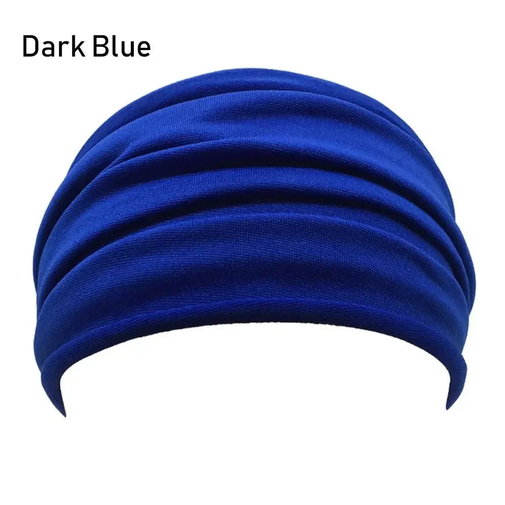 Solid Color Women Wide Sports Fold Yoga Nonslip Headband Stretch Hairband Elastic Running Turban Running Headwrap Accessories