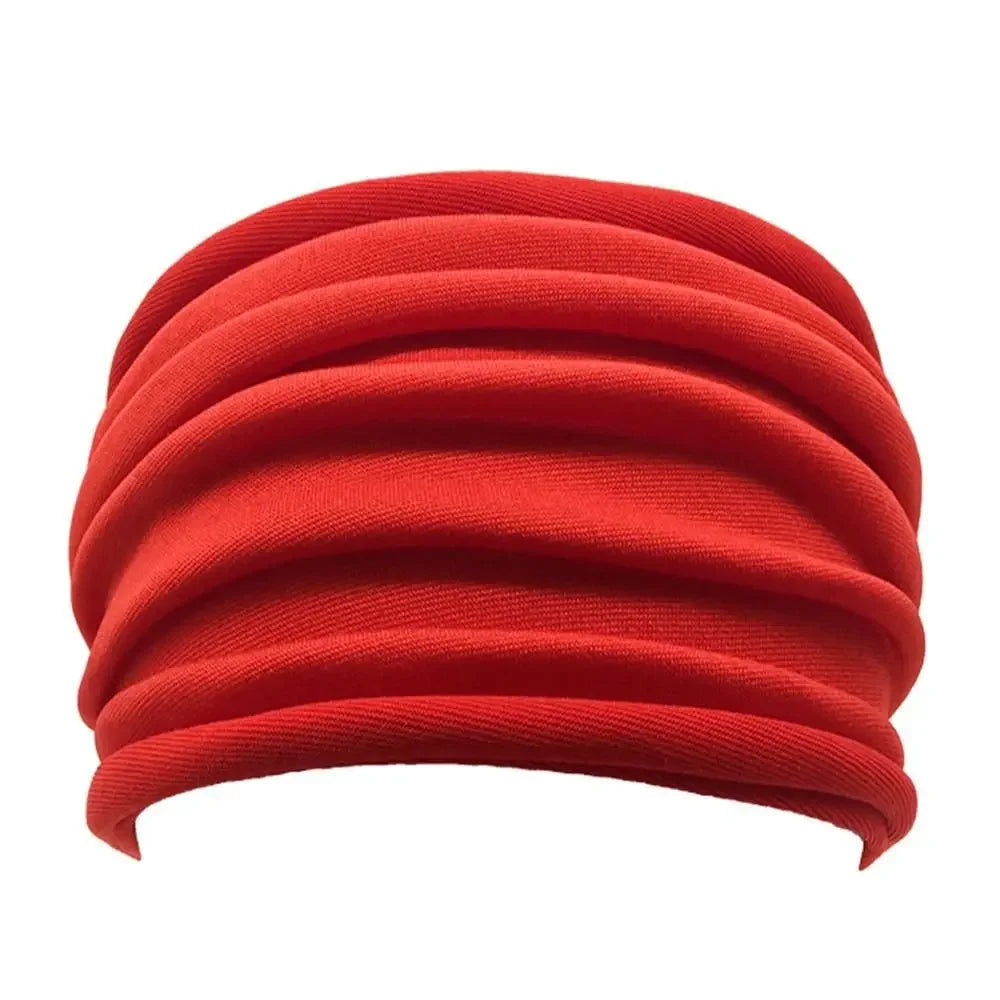 Solid Color Women Wide Sports Fold Yoga Nonslip Headband Stretch Hairband Elastic Running Turban Running Headwrap Accessories