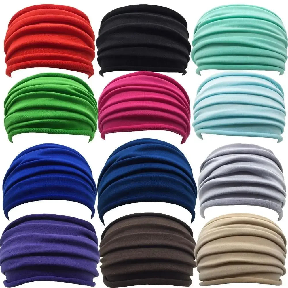 Solid Color Women Wide Sports Fold Yoga Nonslip Headband Stretch Hairband Elastic Running Turban Running Headwrap Accessories