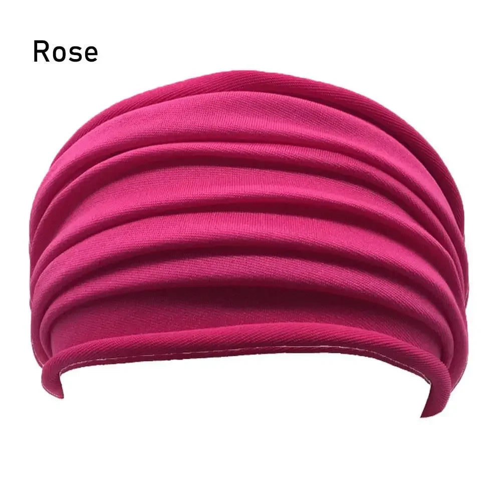 Solid Color Women Wide Sports Fold Yoga Nonslip Headband Stretch Hairband Elastic Running Turban Running Headwrap Accessories