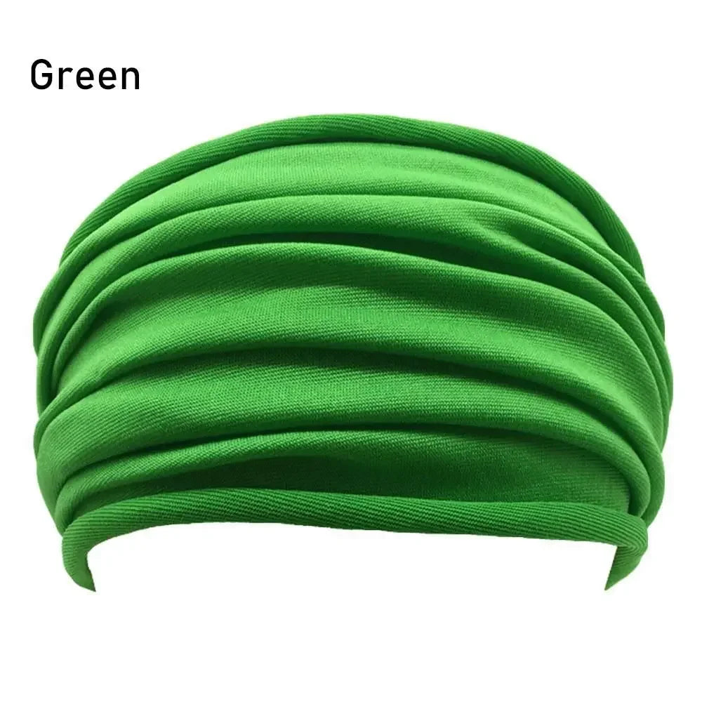 Solid Color Women Wide Sports Fold Yoga Nonslip Headband Stretch Hairband Elastic Running Turban Running Headwrap Accessories