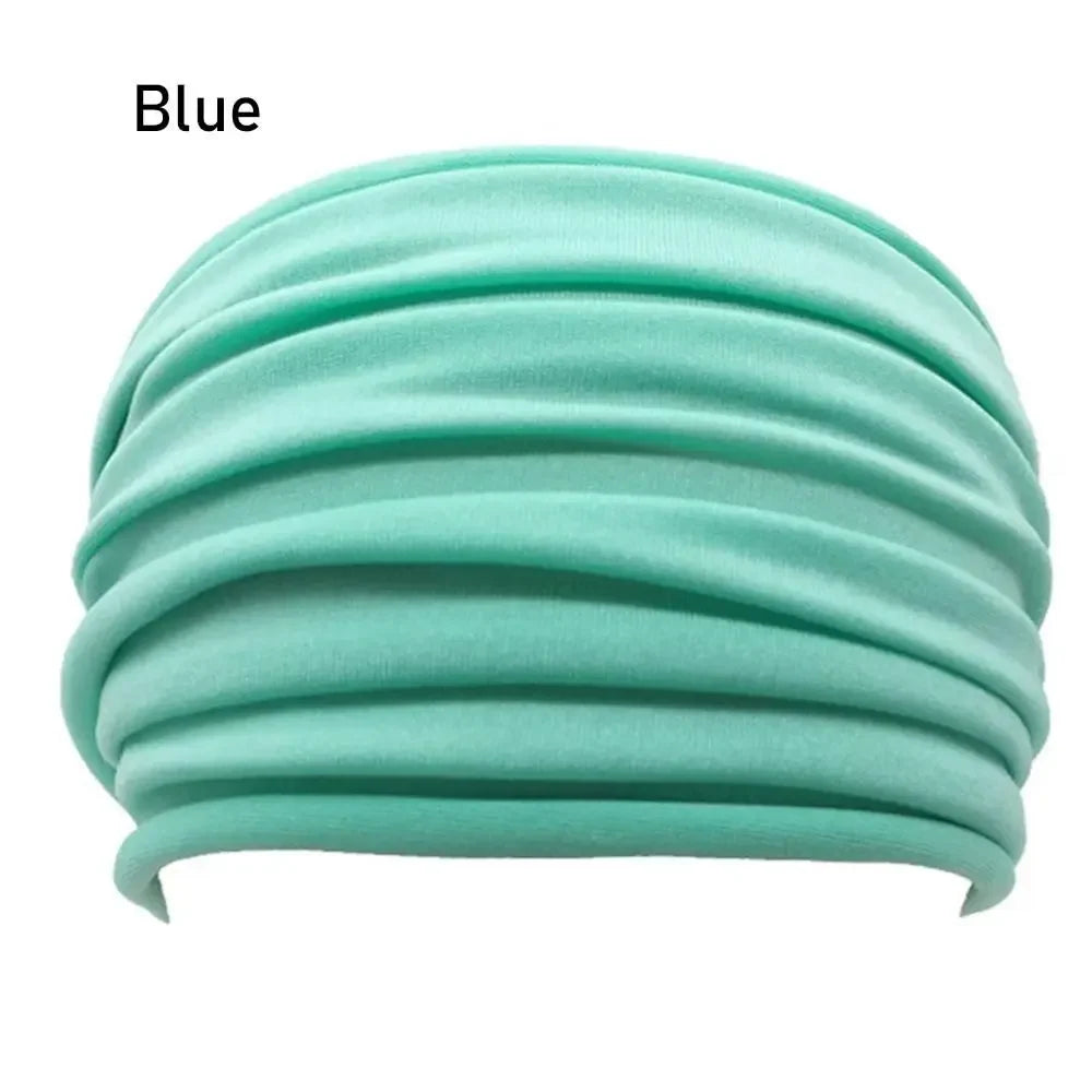 Solid Color Women Wide Sports Fold Yoga Nonslip Headband Stretch Hairband Elastic Running Turban Running Headwrap Accessories